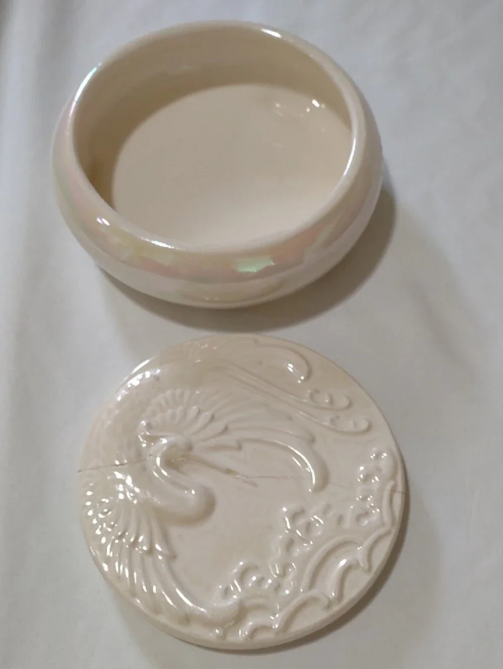 Vintage Crane Ceramic Trinket Box